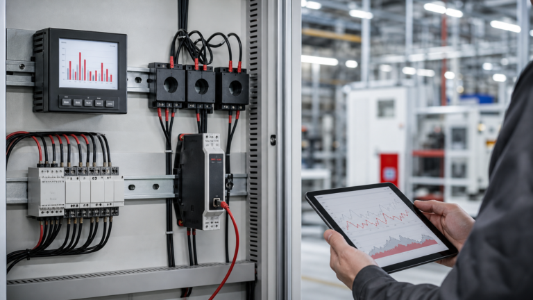 Industrial energy analyzer and Modbus gateway for electrical monitoring
