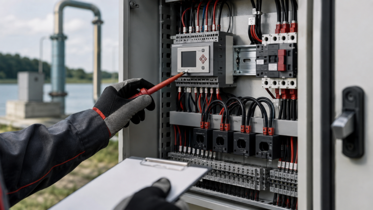 Submersible pump protection relay in an industrial control panel
